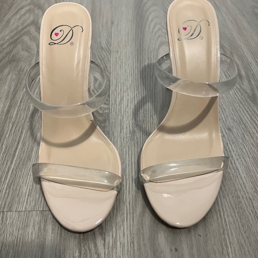 D. clear strap block heel